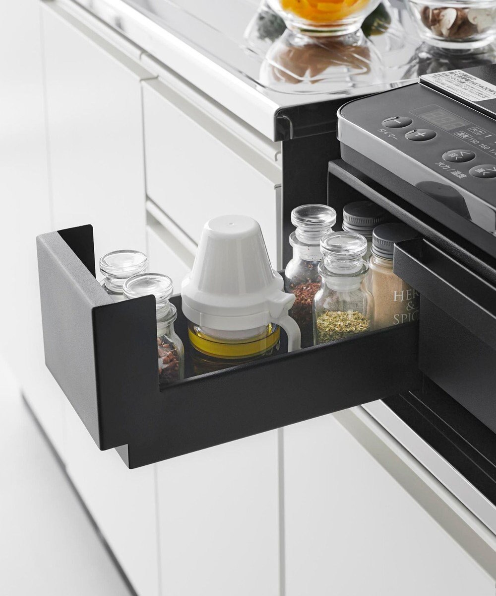 tower IHクッキングヒーターラック タワー 引き出し&スライドテーブル ブラック 