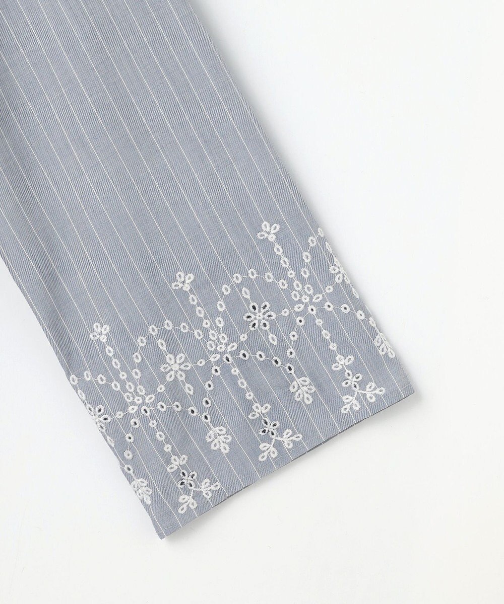 J.PRESS LADIES S ストライプ×エンブロイダリー クルーネック ブラウス 