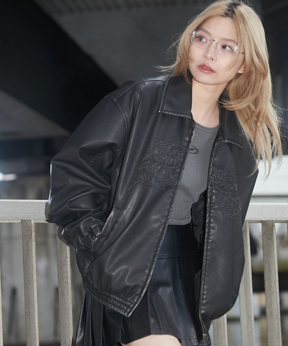 WEGO 【ユニセックス着用ITEM】PUダメージアップリケブルゾン 