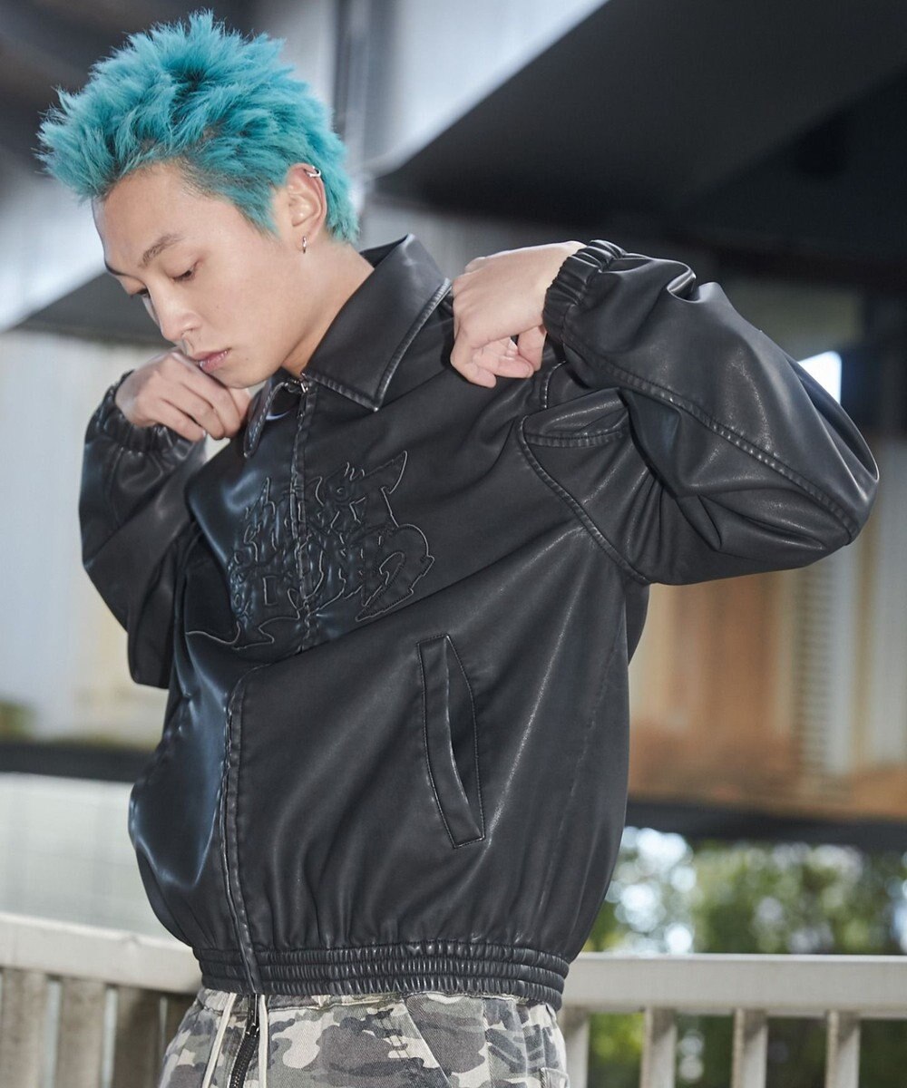 WEGO 【ユニセックス着用ITEM】PUダメージアップリケブルゾン 