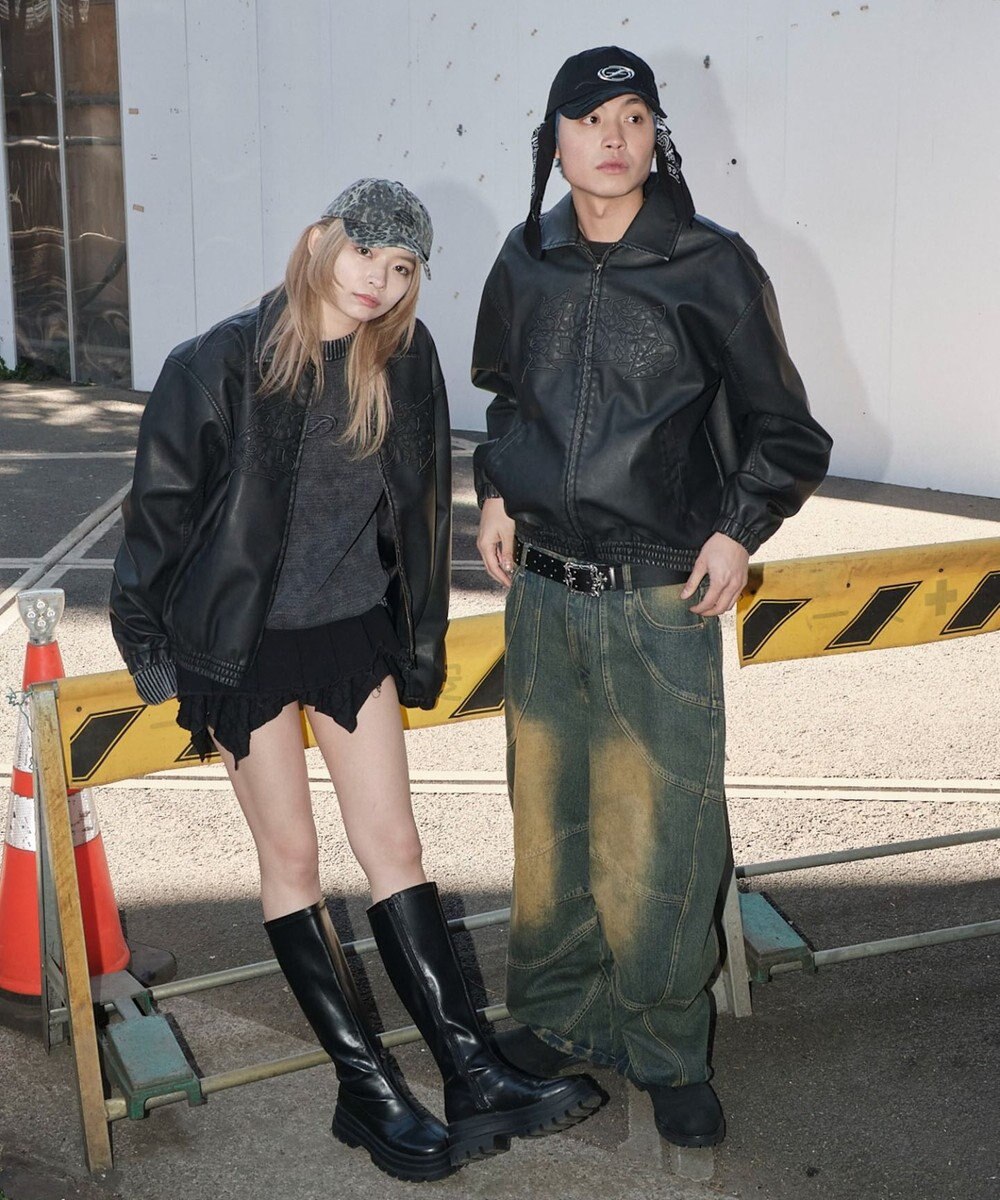 WEGO 【ユニセックス着用ITEM】PUダメージアップリケブルゾン 