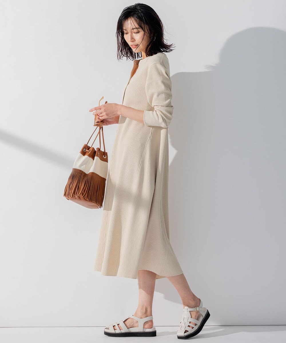 23区 L 【SLOW/洗える】ワッフルジャージー フレア ワンピース 