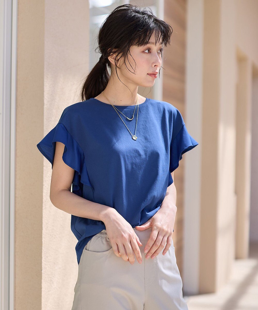 ANY 異素材コンビフリルスリーブプルオーバー 