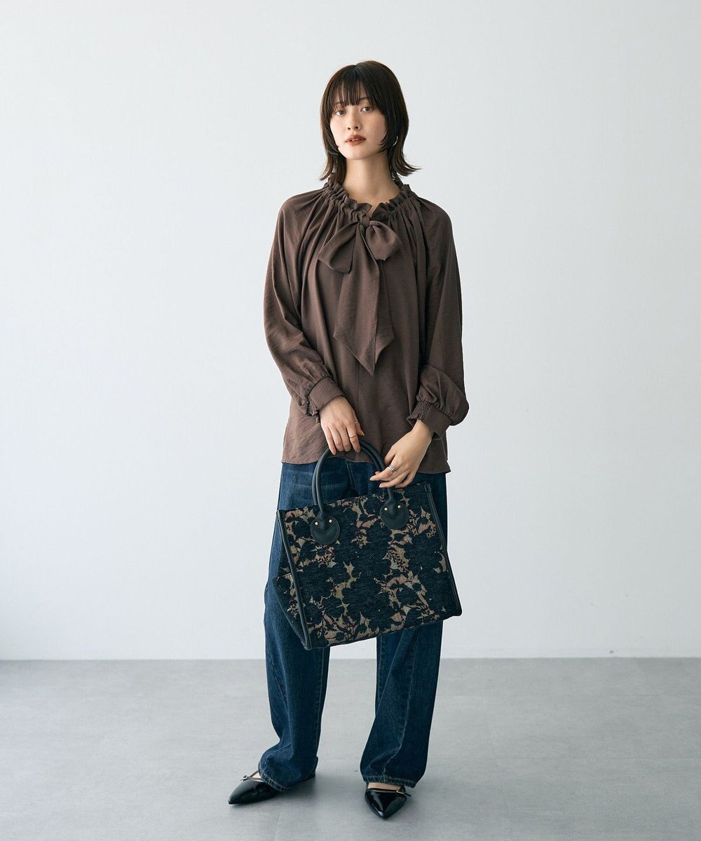 YECCA VECCA フリルギャザーボウタイブラウス 