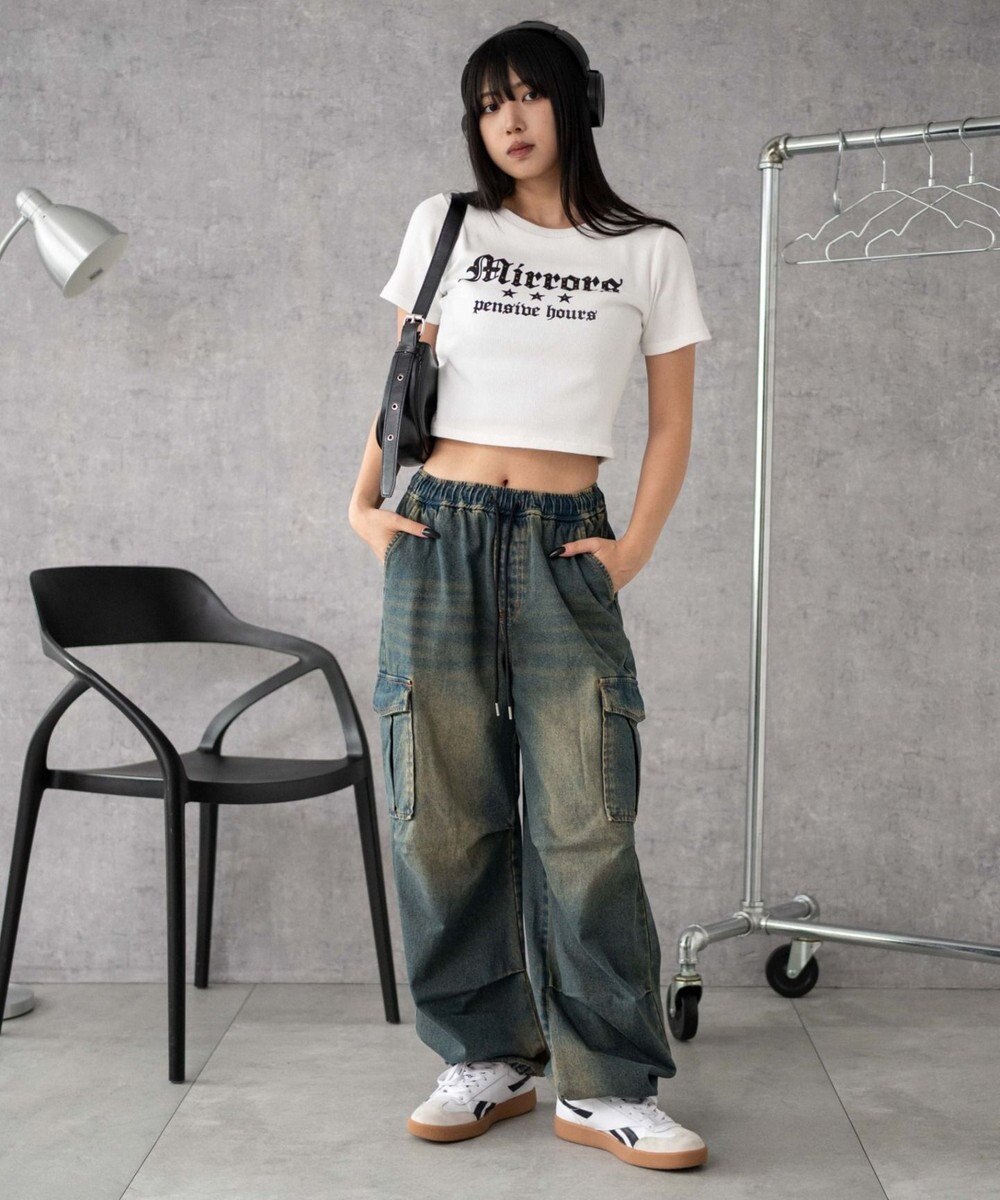 WEGO 【XS～Mサイズ展開/ウエストゴム 】デニムイージーパラシュートカーゴパンツ 