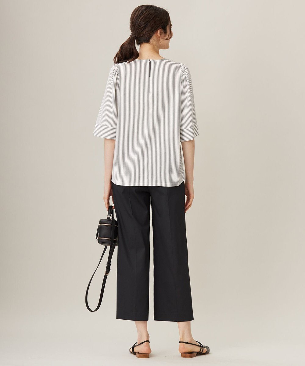 自由区 L 【接触冷感・洗える】コットンサテンストレッチクロップド丈ワイド パンツ 