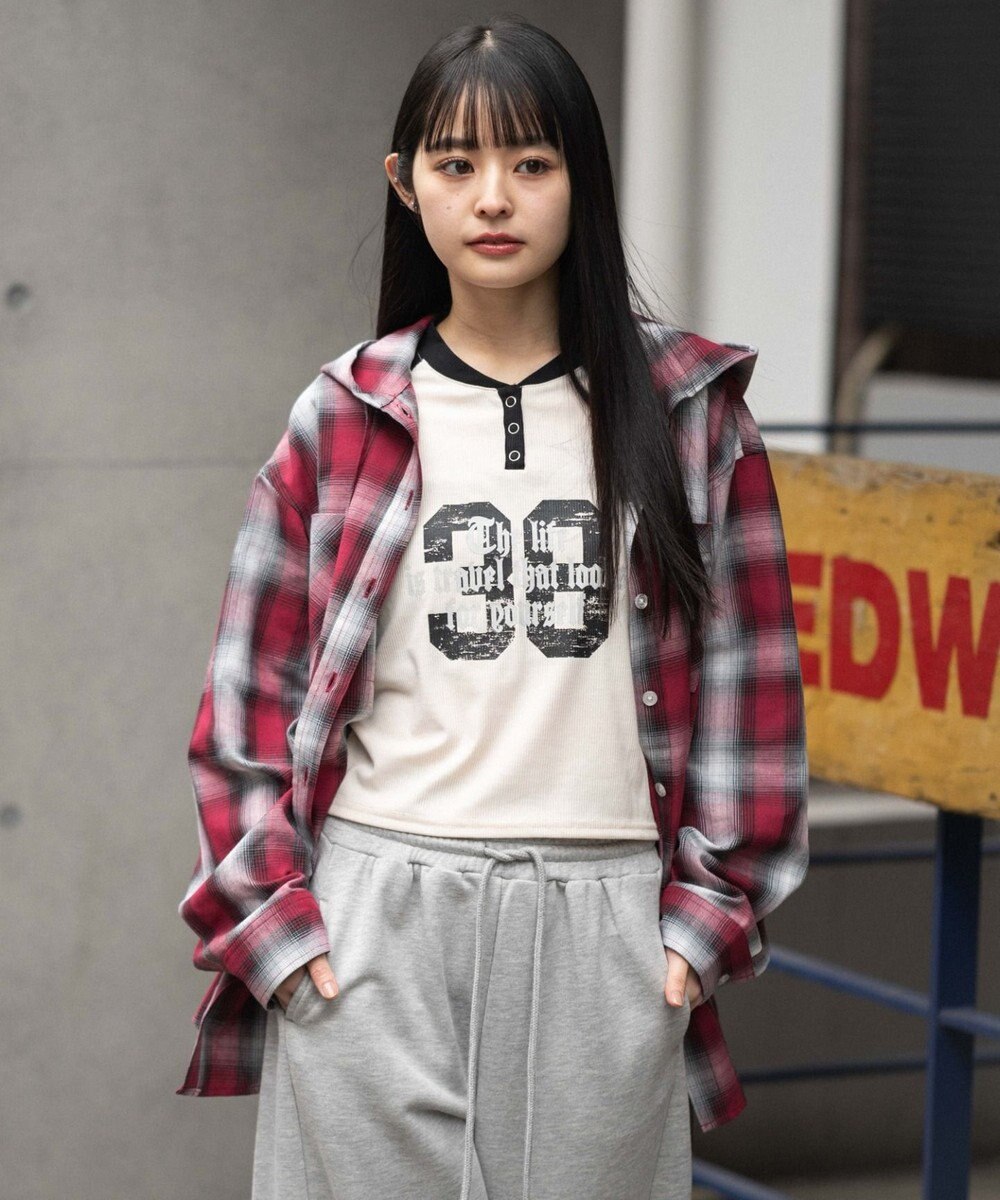 WEGO フードチェックシャツ 