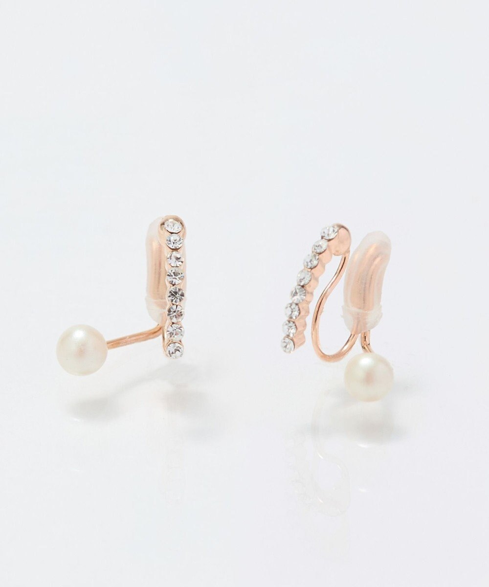 Phoebe 【痛くないシリーズ】ラインストーンパールフロートライトフィットイヤリング　シャンパンゴールド 