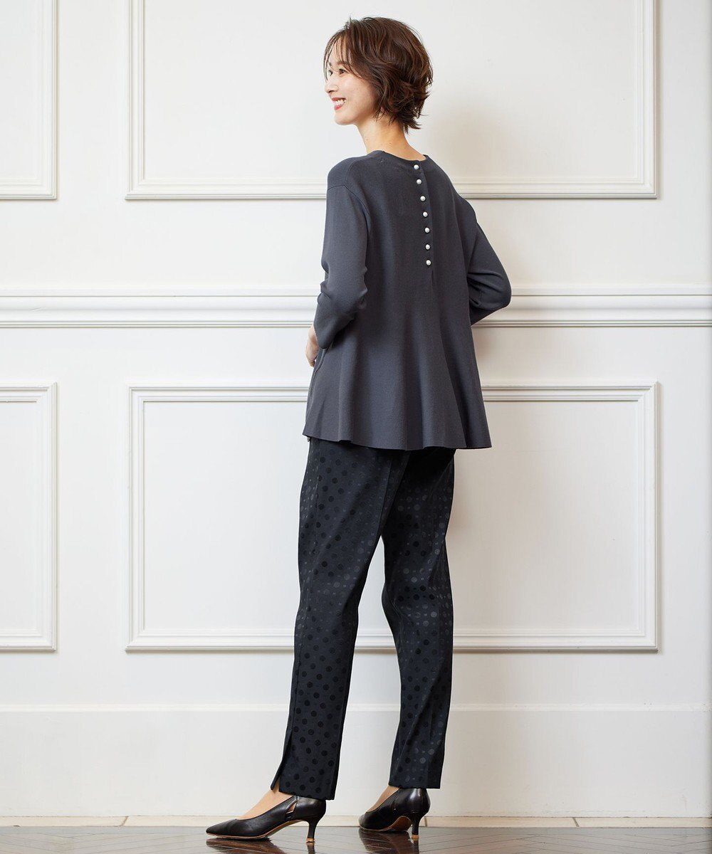 自由区 【洗える】ブライトドットジャガード テーパードパンツ 