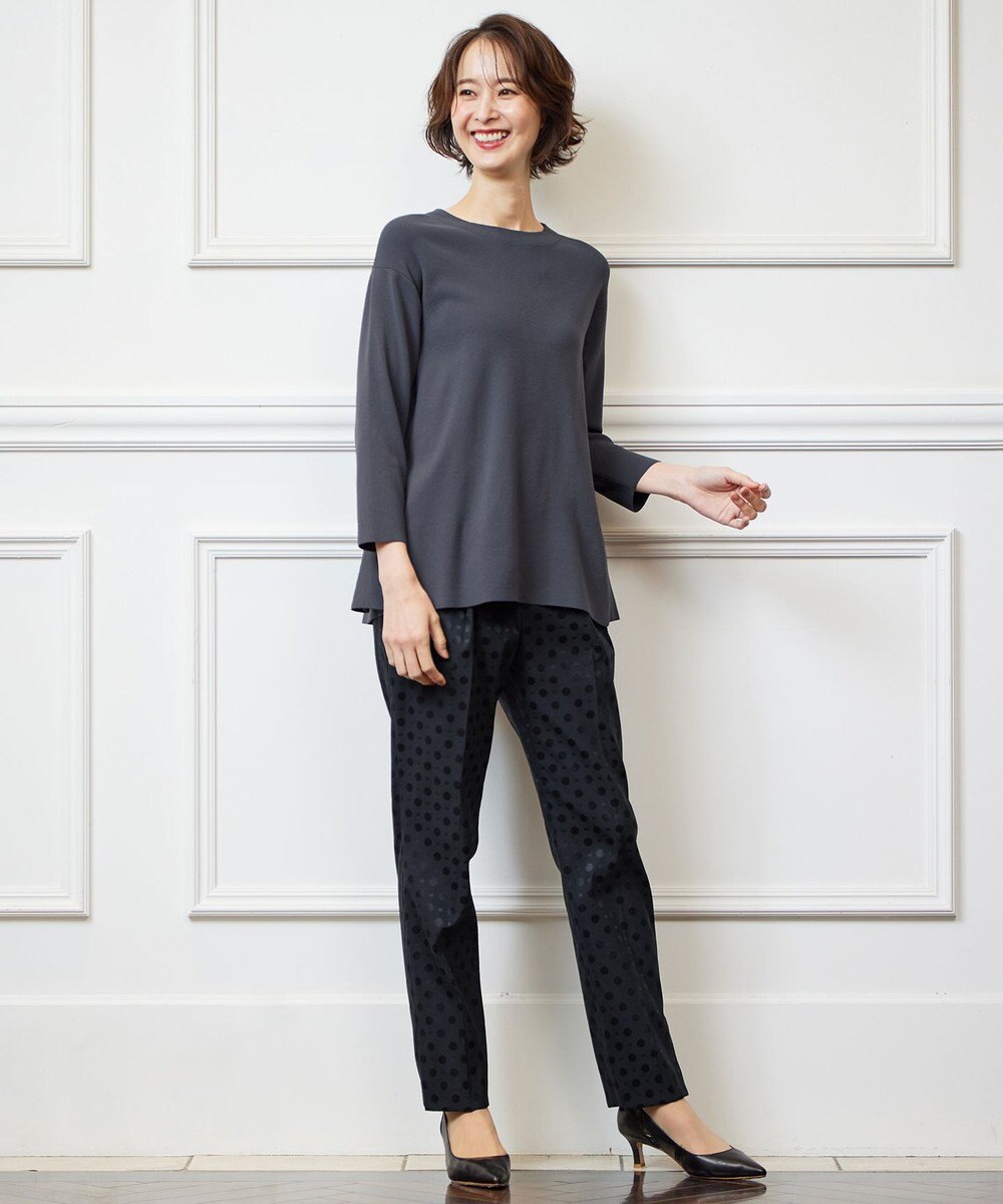 自由区 【洗える】ブライトドットジャガード テーパードパンツ 