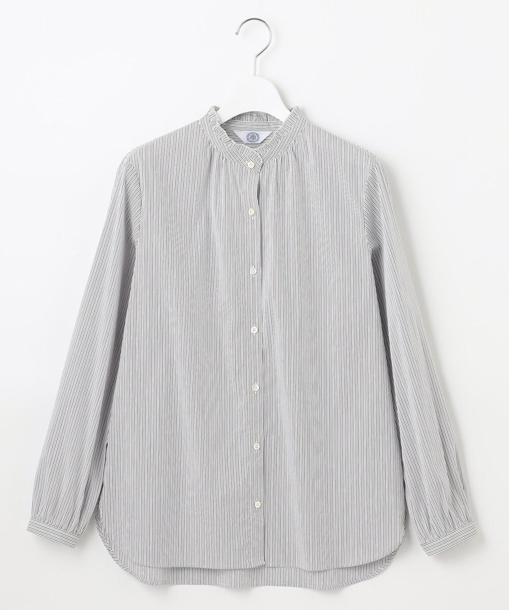 J.PRESS LADIES 【洗える】BEZ ドビーストライプ フリルネック ブラウス 