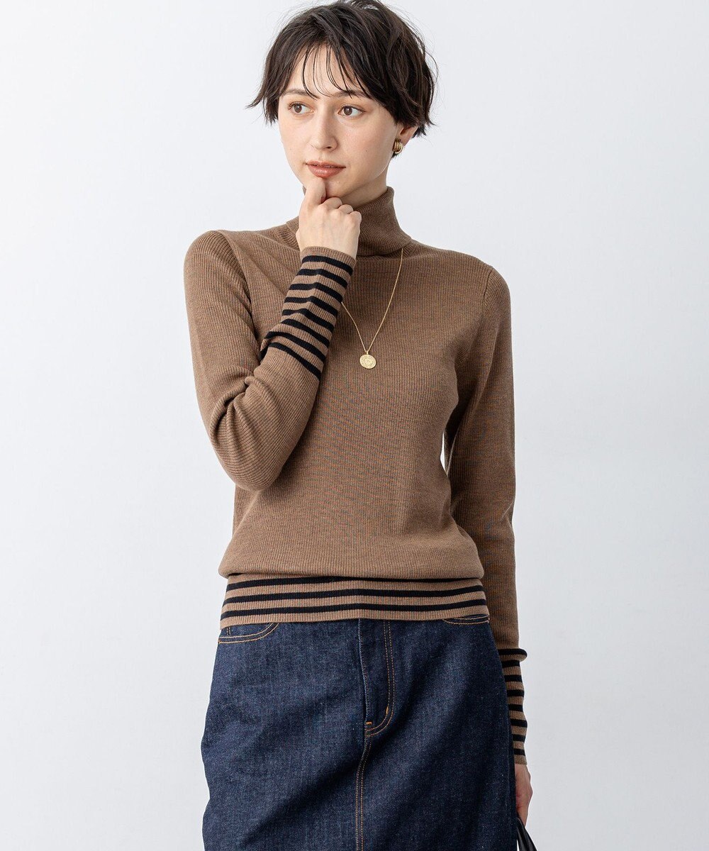 23区 L 【見上愛さん着用/VERY掲載/洗える】ウーステッドウール リブタートル ボーダー ニット 