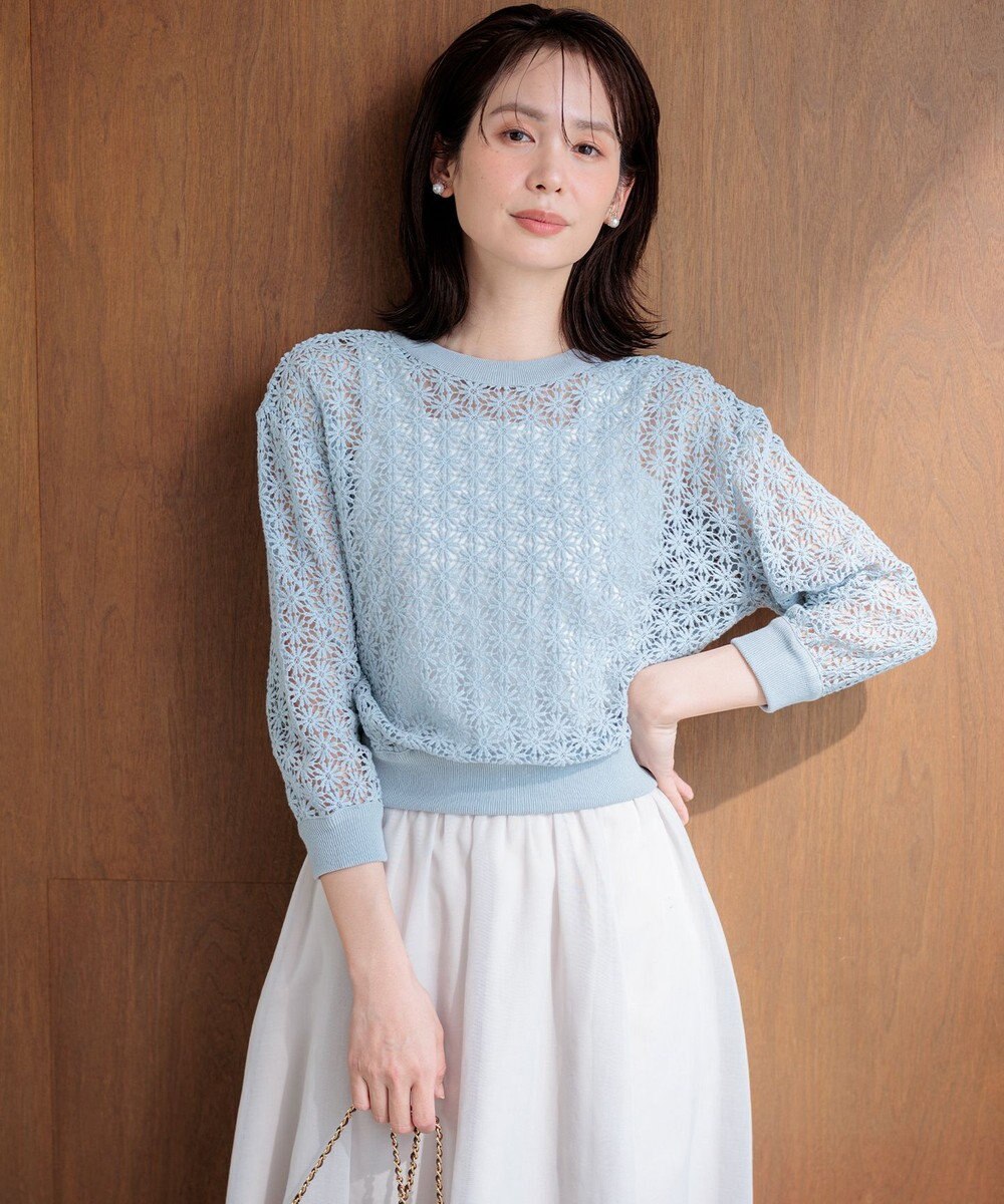 組曲 【先行予約・前後着用可】コットンフラワーレーシー カーディガン 