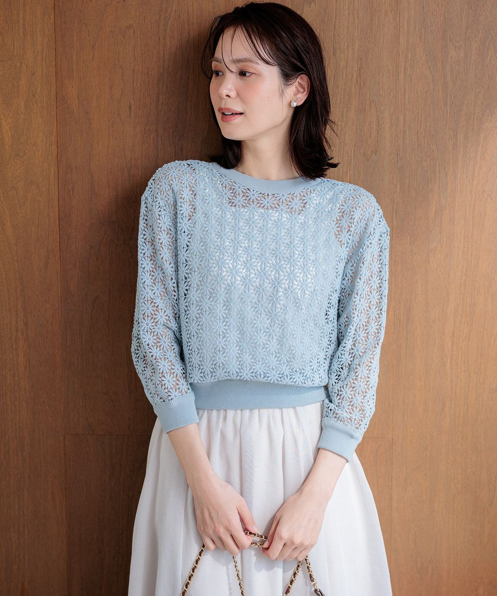 組曲 【先行予約・前後着用可】コットンフラワーレーシー カーディガン 