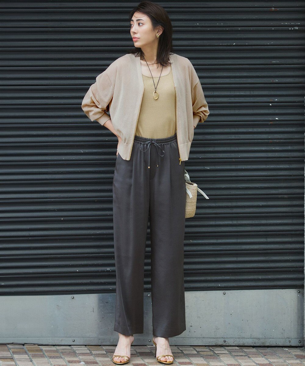 23区 【Oggi9月号掲載/撥水加工】スムースサテン タック ワイド パンツ 
