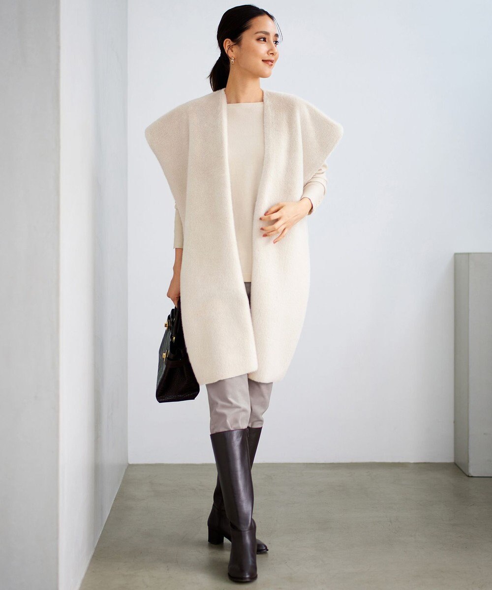 自由区 【洗える】ソフトウールハイゲージポンチョ風 ニット 