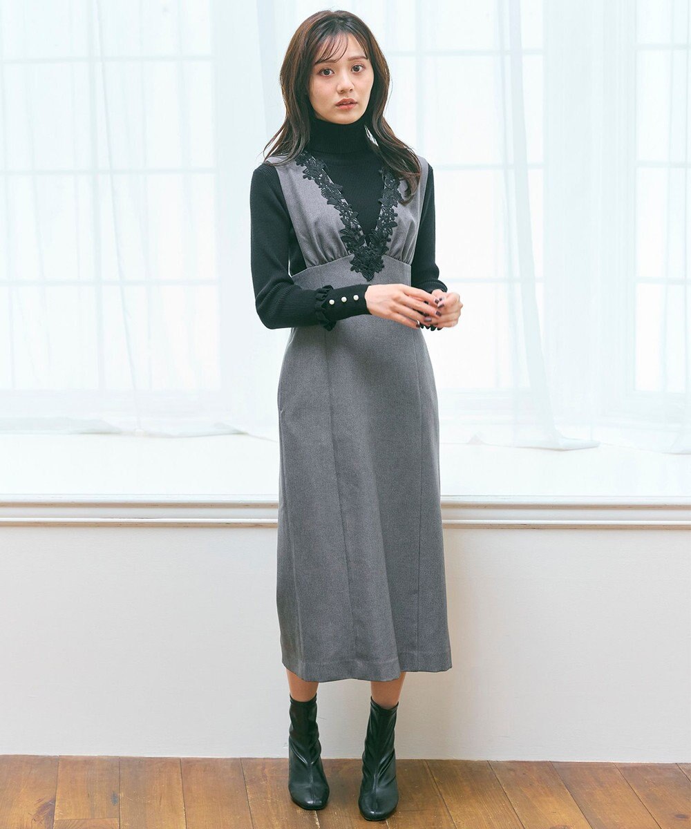 Feroux パールボタン リブタートル ニット 