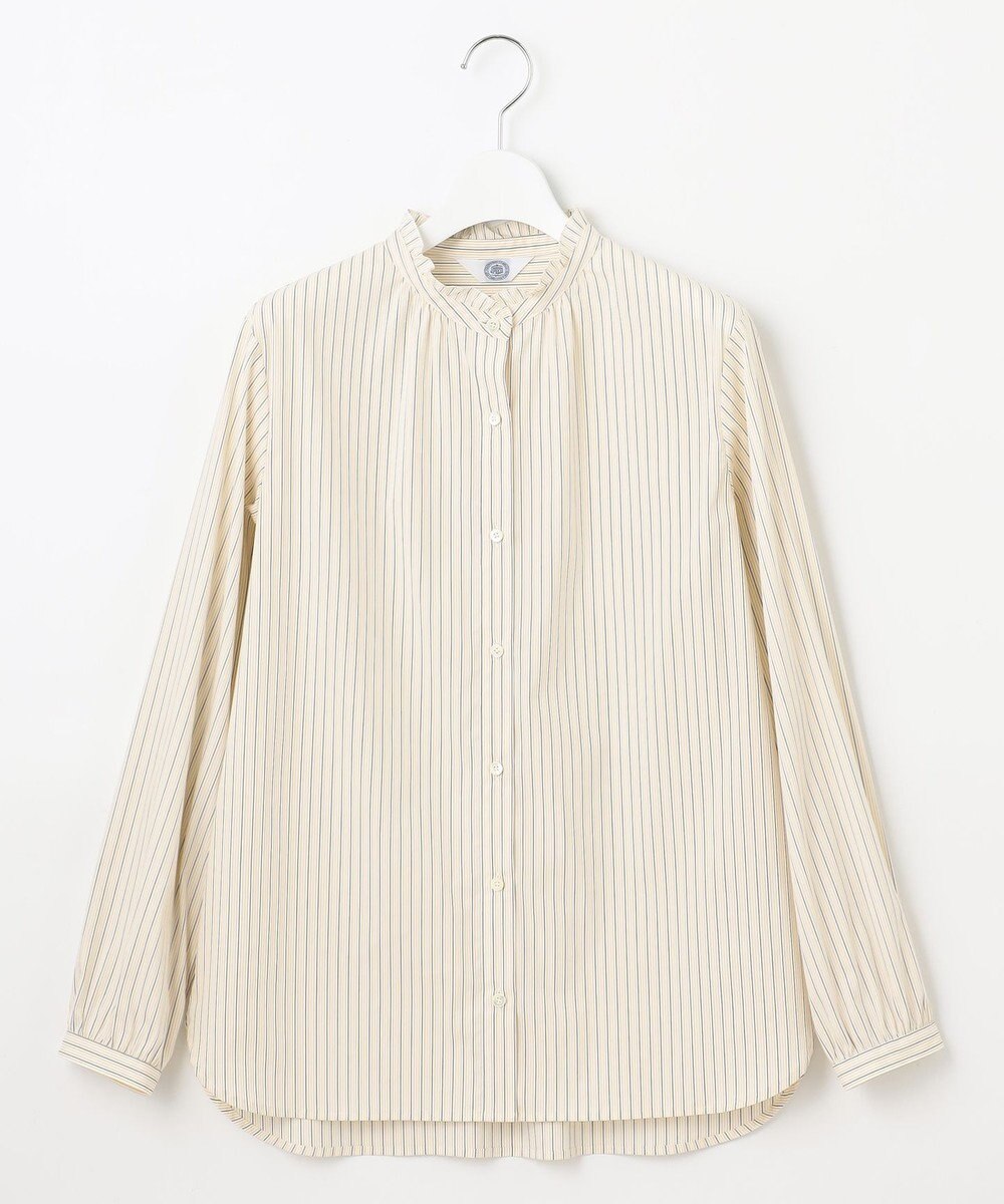 J.PRESS LADIES 【洗える】BEZ ドビーストライプ フリルネック ブラウス 