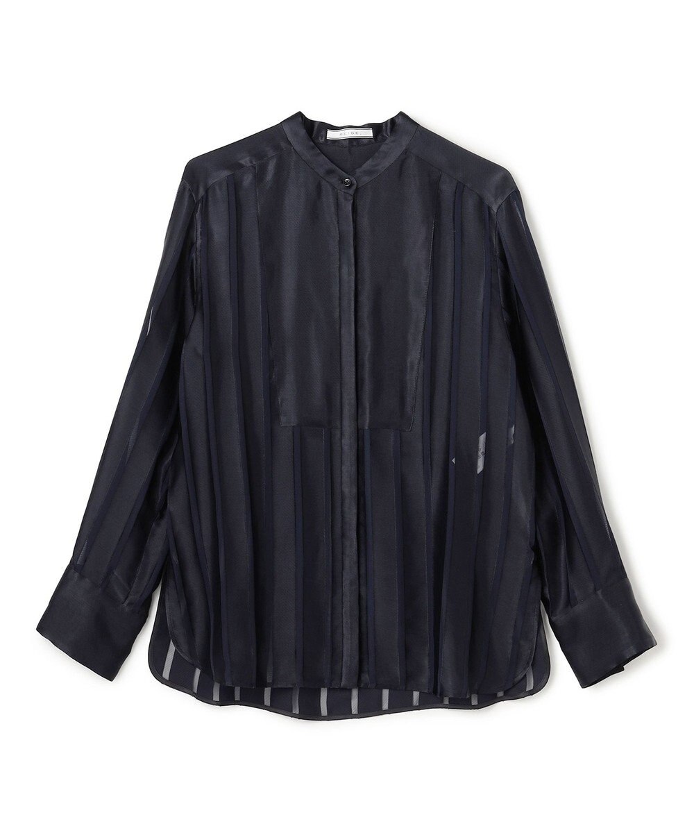 BEIGE， HAUYNITE / シアーストライプバンドカラーブラウス 