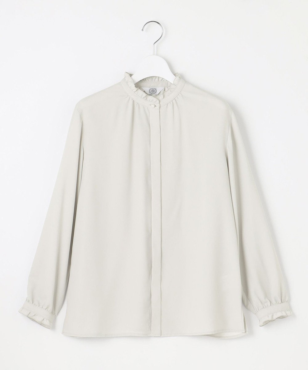 J.PRESS LADIES L 【洗える】ヌーディスバックサテン フリル襟 ブラウス 