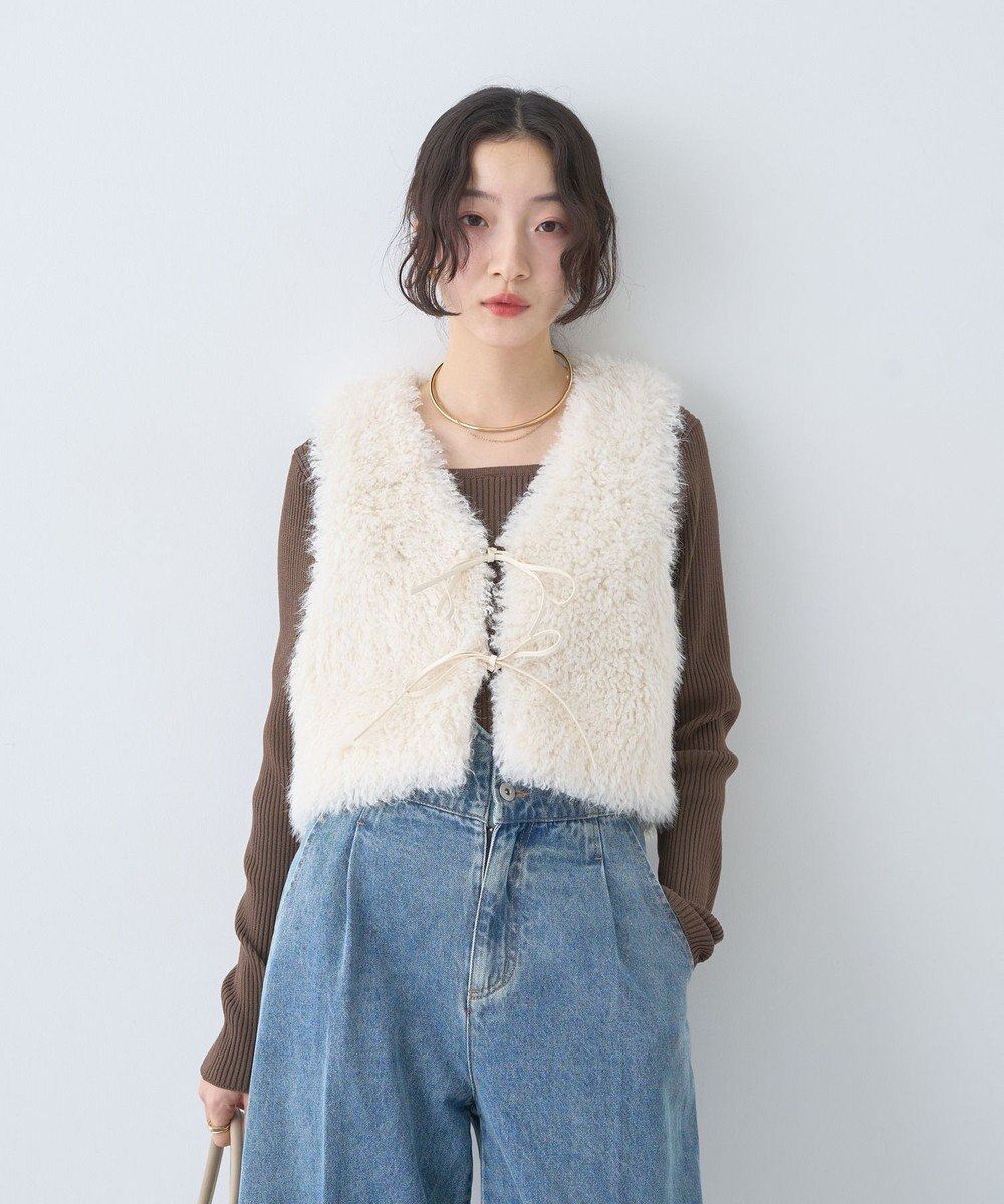 earth music&ecology フェイクファーショートジレ 