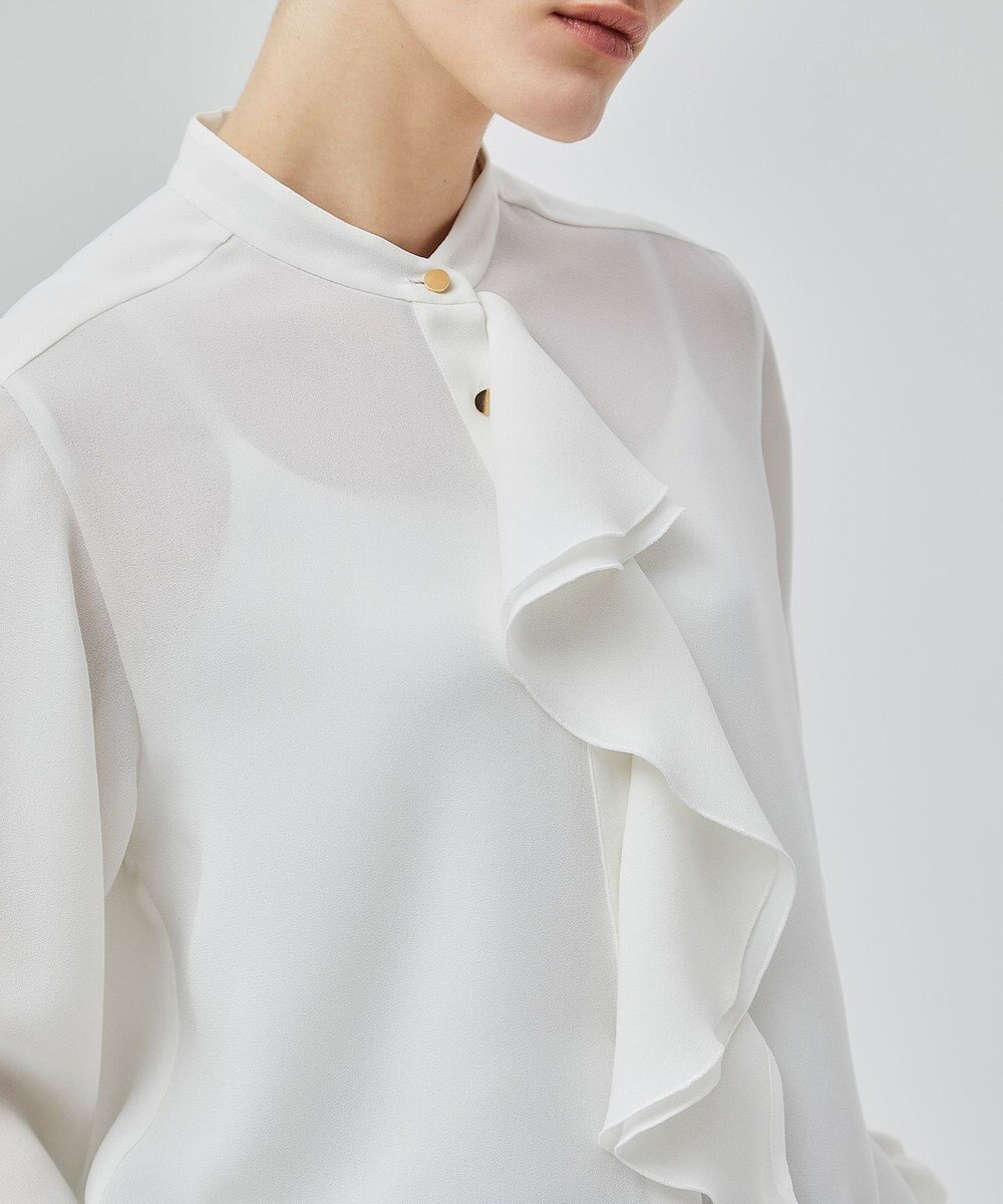 BEIGE， 【洗える】STOW / バンドカラーフリルブラウス 