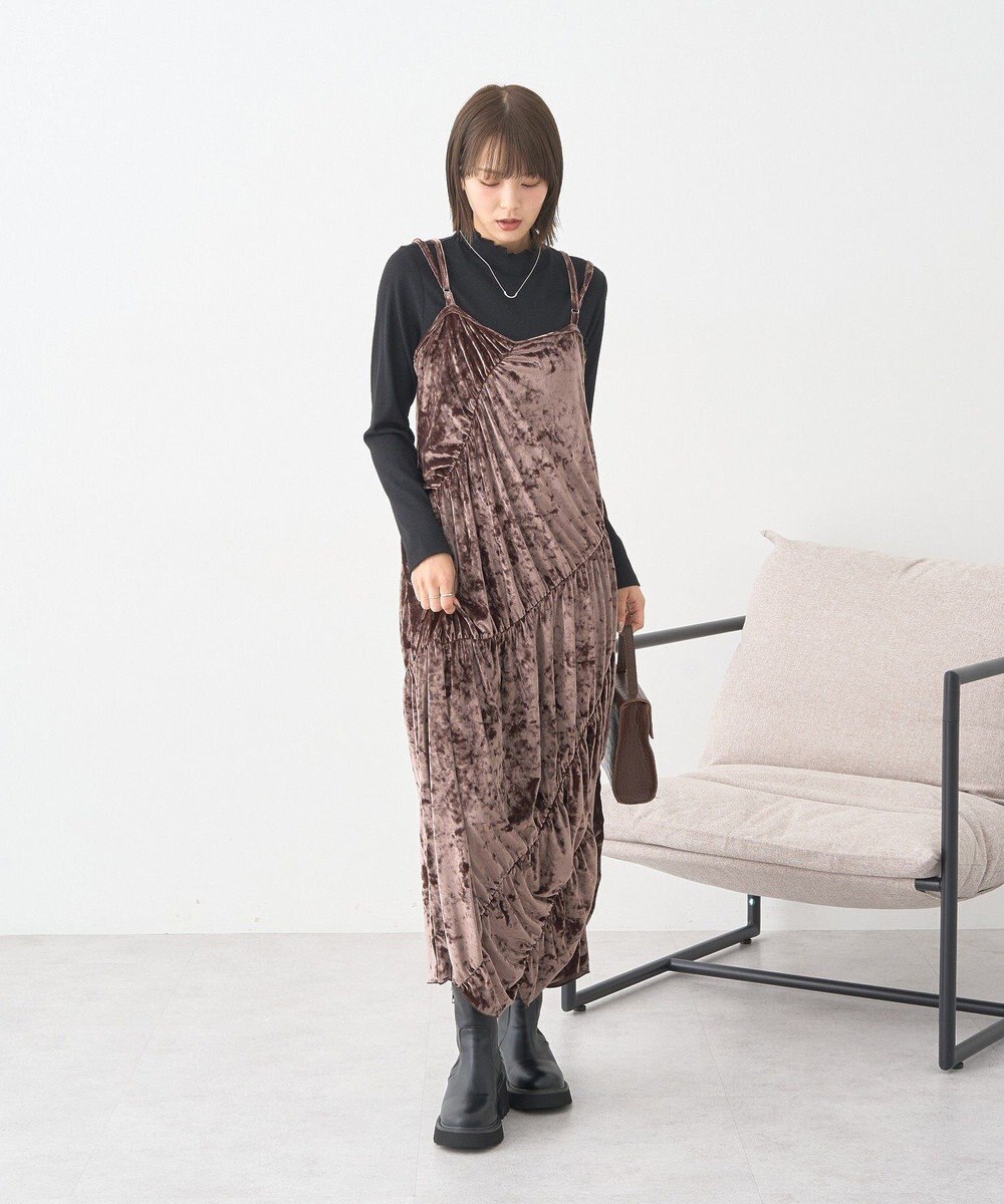 earth music&ecology クラッシュベロアシャーリングワンピース 