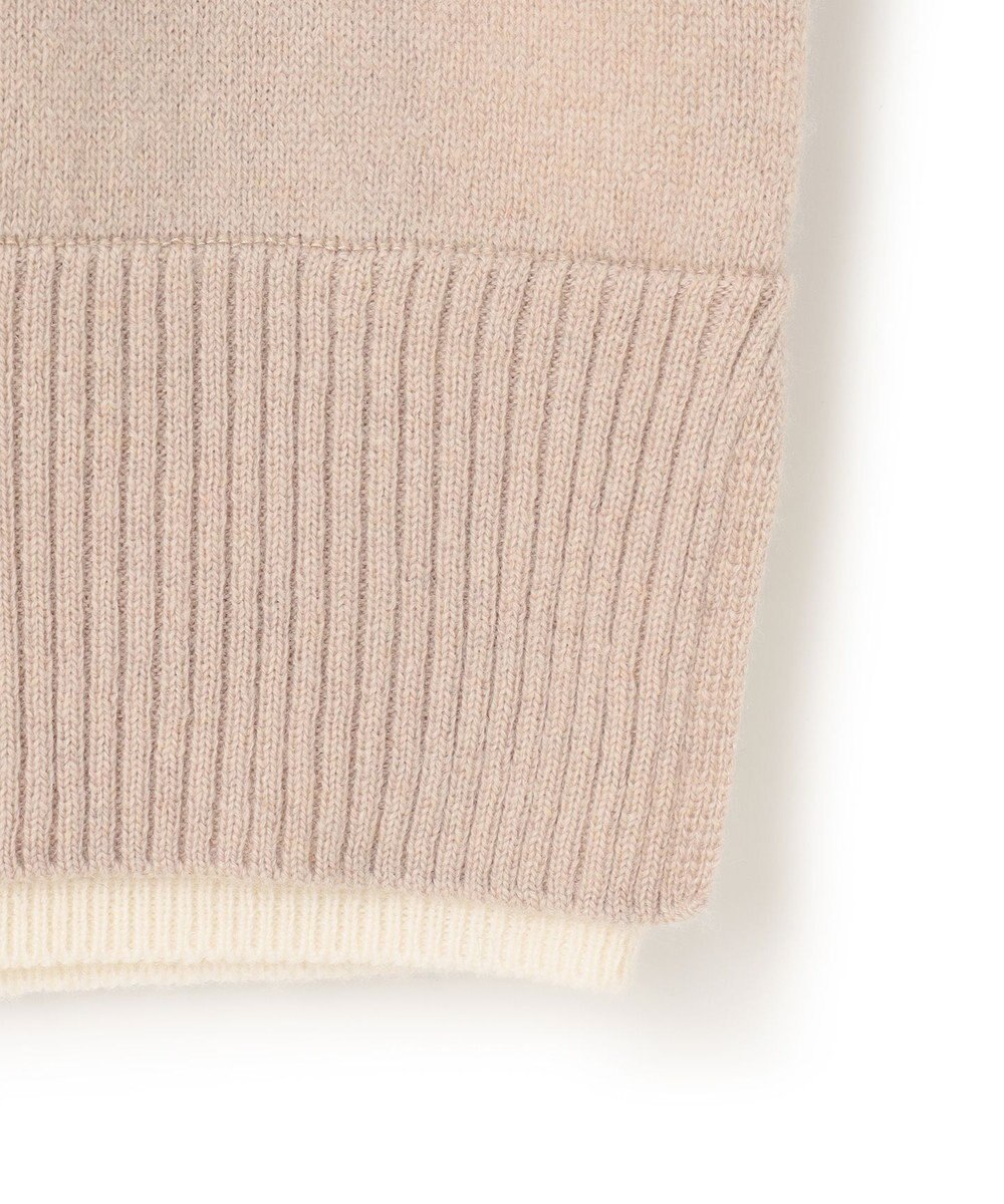 BEIGE， 【洗える】POMPE / ウールカシミヤ配色リブクルーネック 