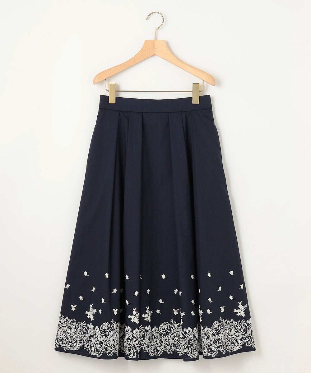 組曲 レースパネルプリント タックフレアスカート 