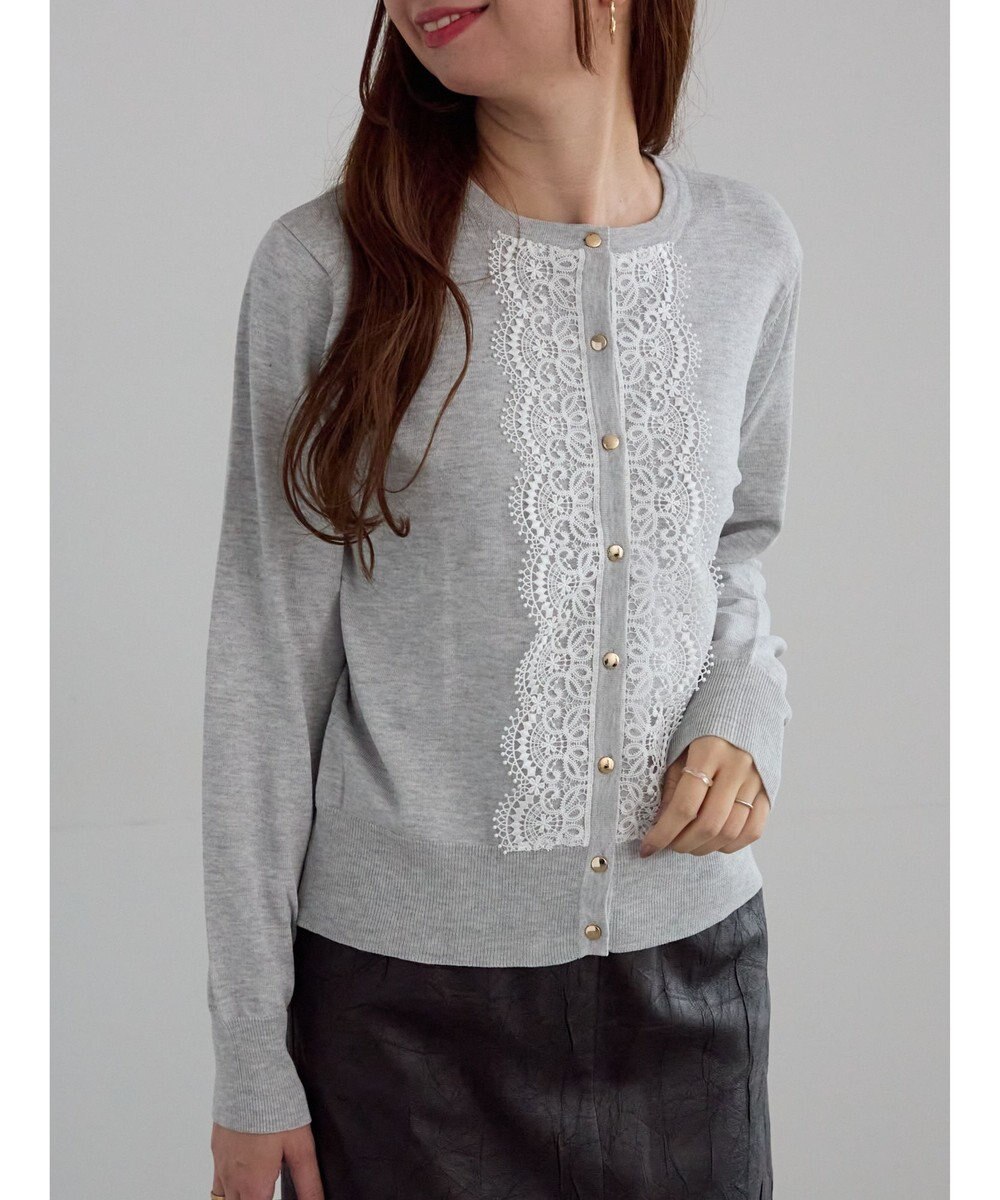 Te chichi フロントレースクルーネックカーディガン 