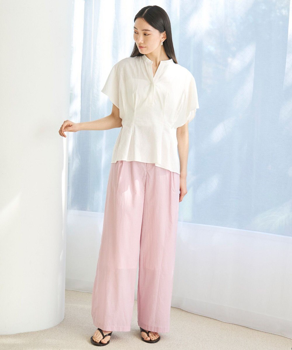 UNFILO リネンレーヨン タックブラウス 