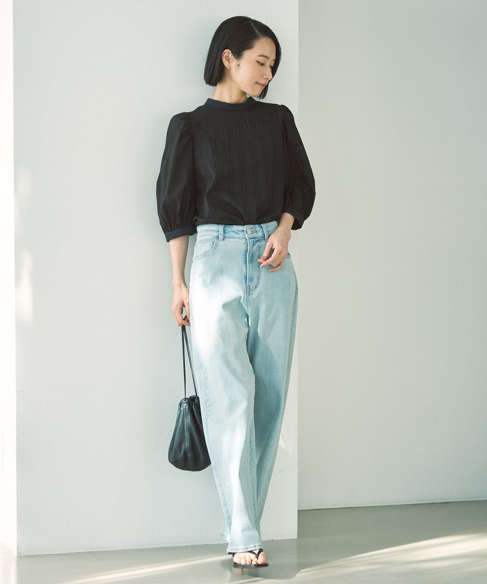 UNFILO ストライプレース 2WAY パフスリーブブラウス 