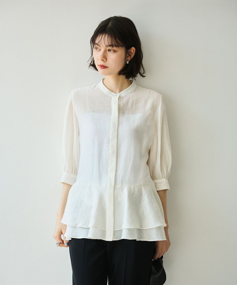 #Newans 【洗える】ダブルフリルヘムシアーシャツ 