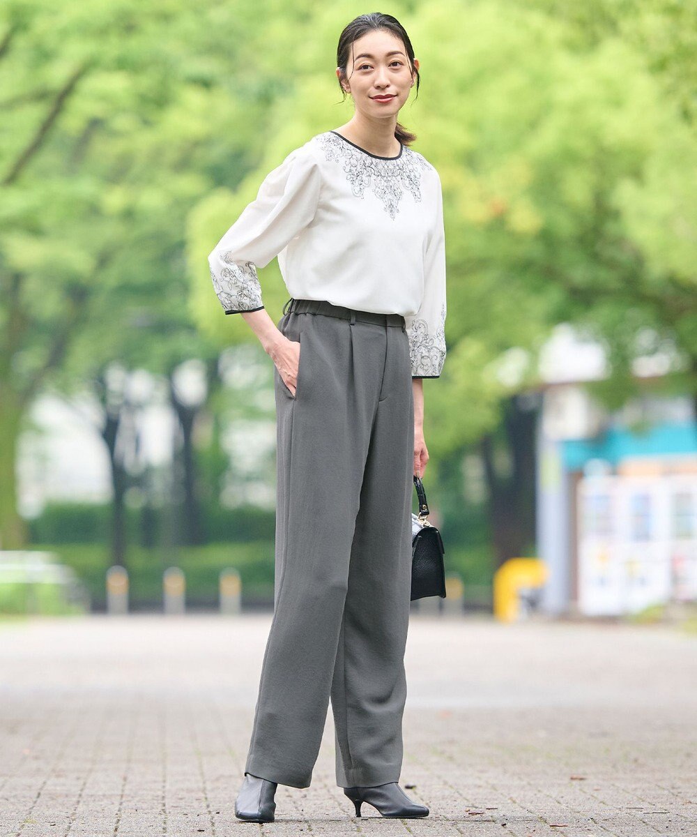 自由区 S 【洗える】コードエンブロイダリーボートネック ブラウス 