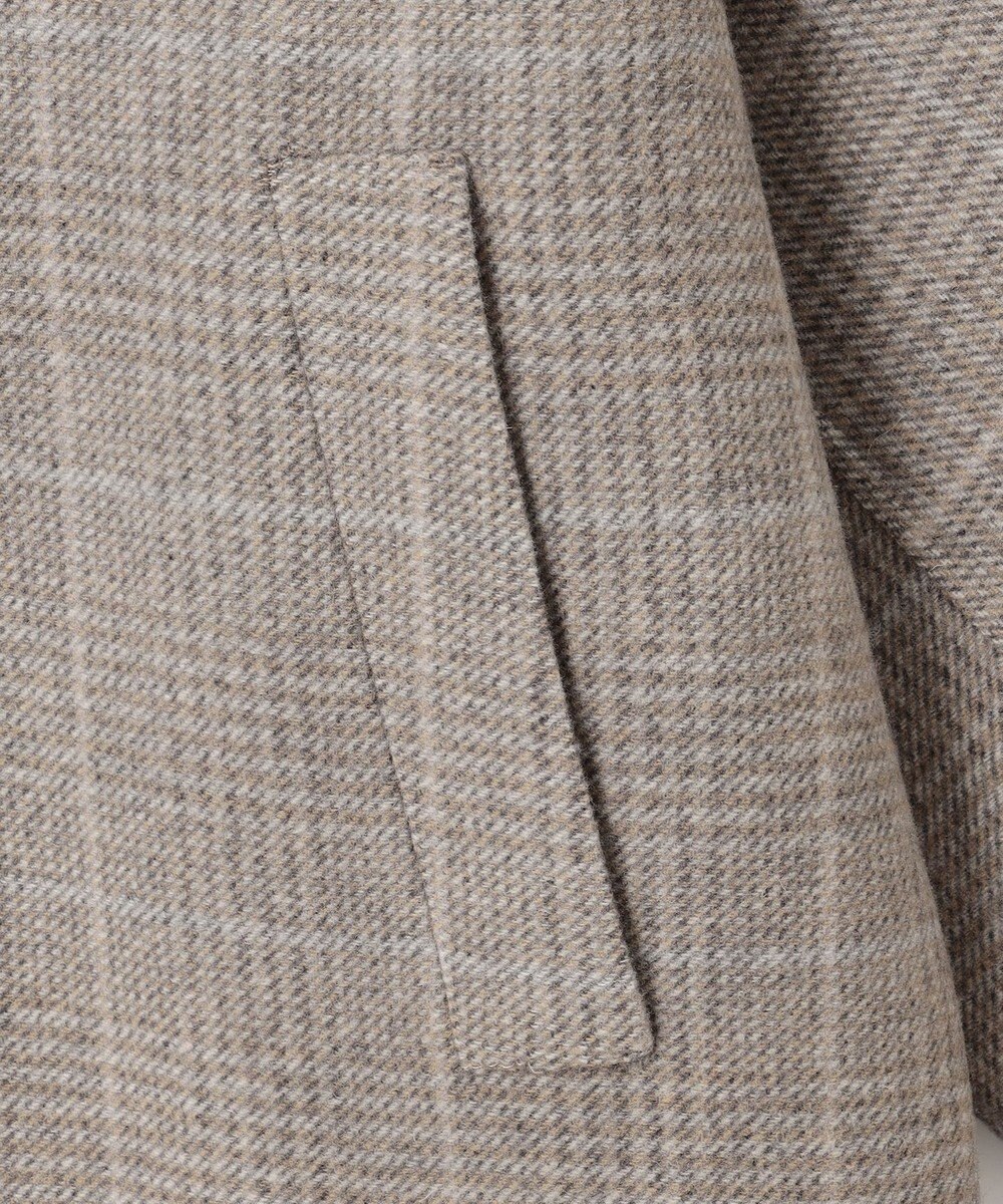 自由区 L 【17号サイズまで展開・カタログ掲載】ウールリバーチェック柄ノーカラー コート 