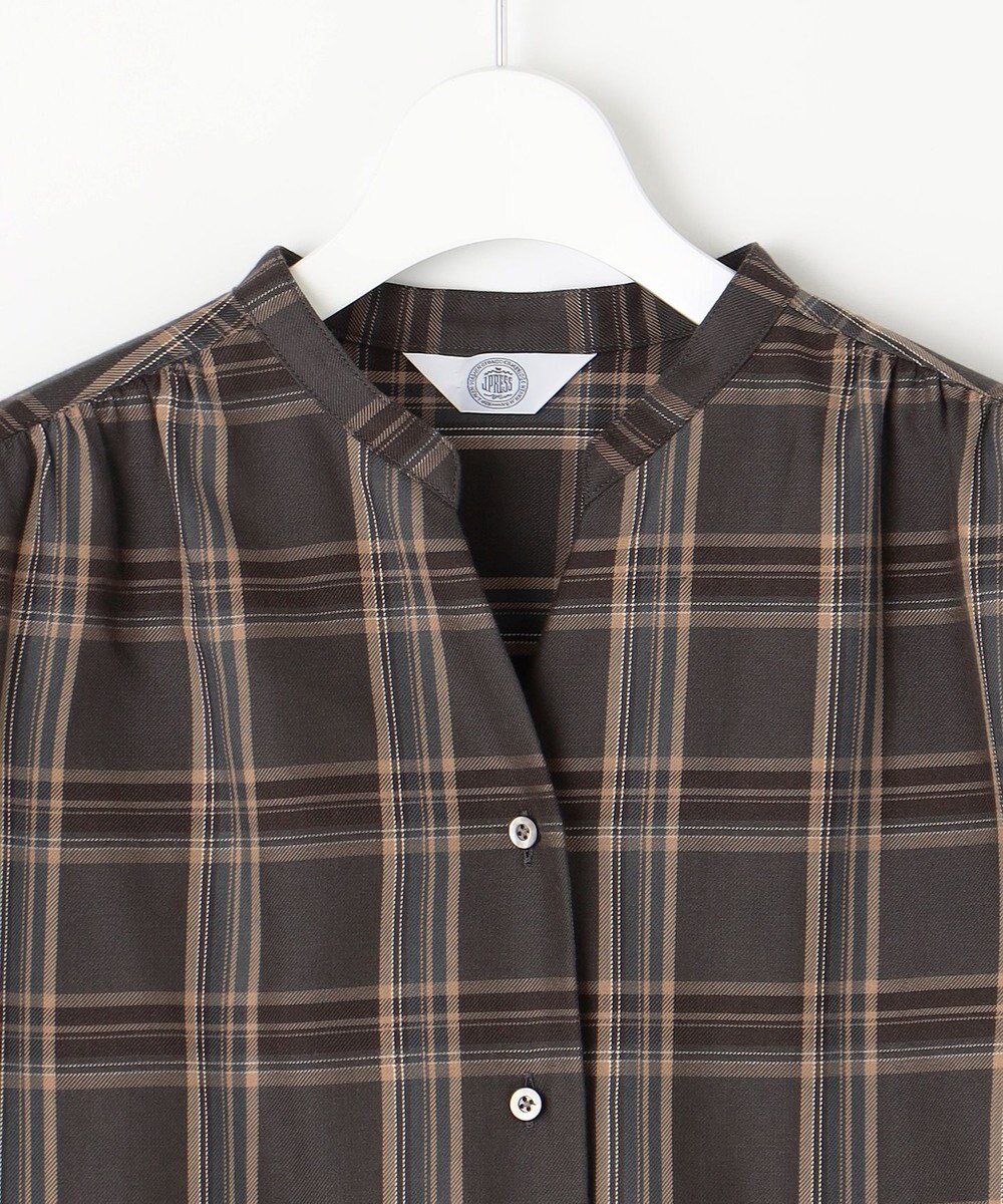 J.PRESS LADIES 【洗える】綿セルロースクリアチェック スタンドカラー ブラウス 