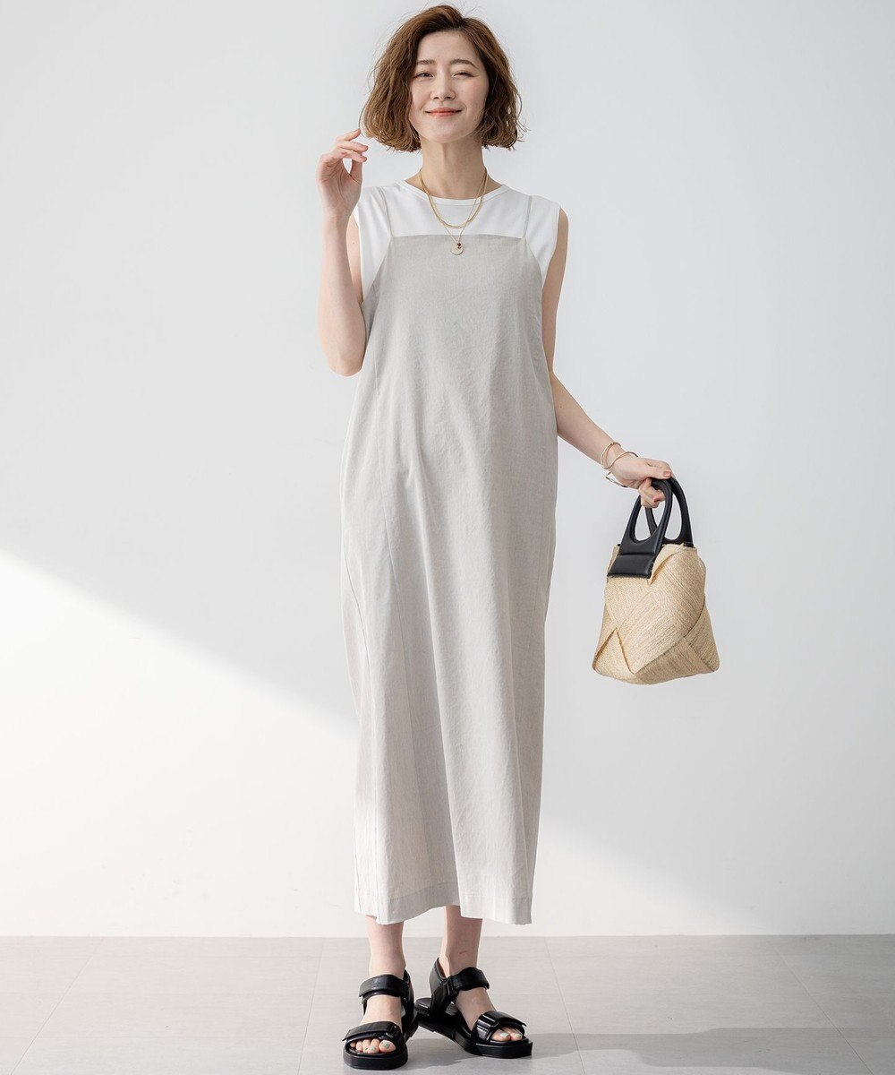 23区 L 【新色追加/洗える】コットンベアジャージー ノースリーブ Tシャツ 