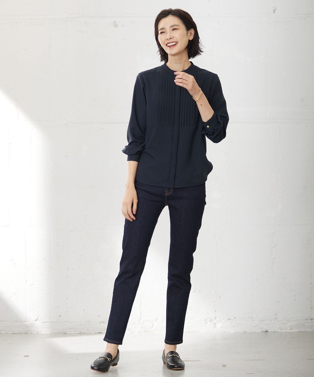 J.PRESS LADIES 【洗える】ヌーディスバックサテン バンドカラー ブラウス 