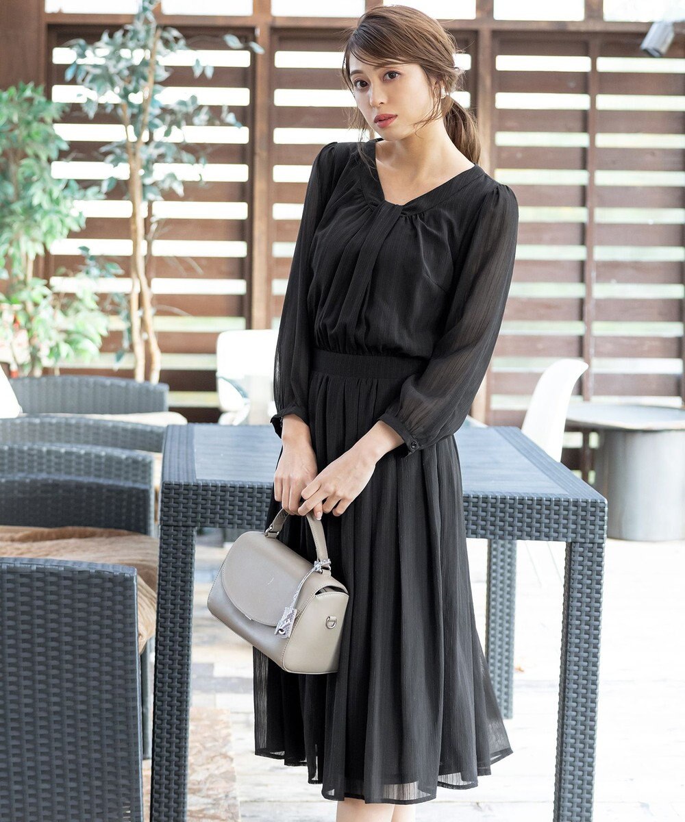 Tiaclasse L 【新色追加・洗える】シフォンギャザーワンピース 