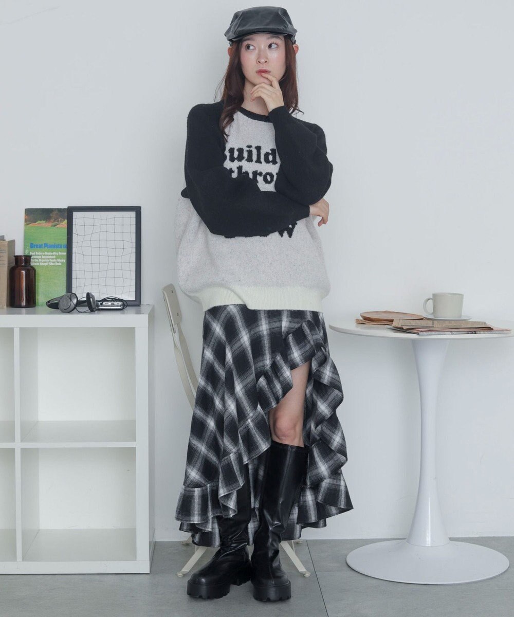 WEGO 【2025年秋冬新作】フラッフィーグラフィックニットBIGプルオーバー 