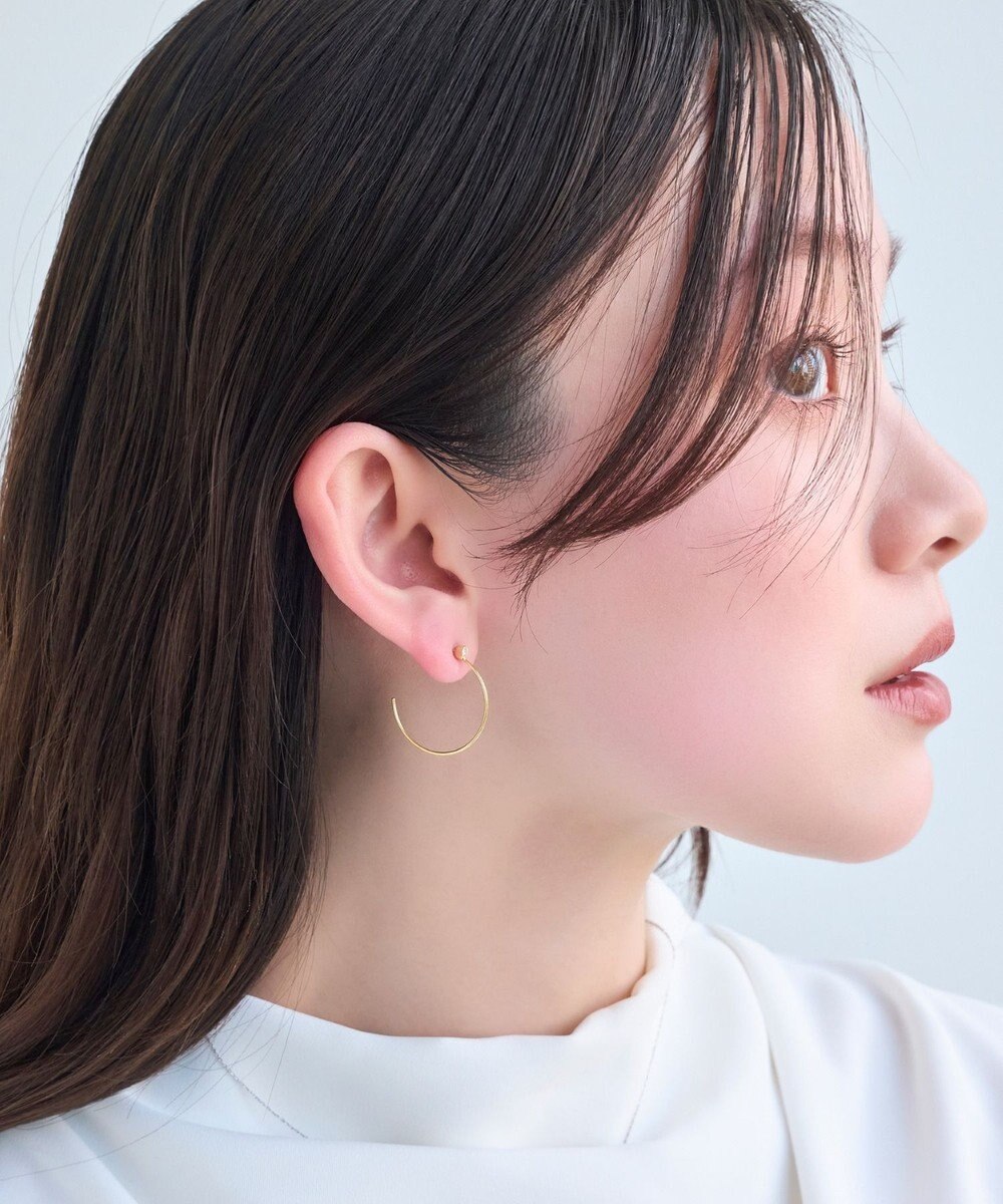 Phoebe 【金属アレルギー対応】スリムフープビジューセラミックピアス 