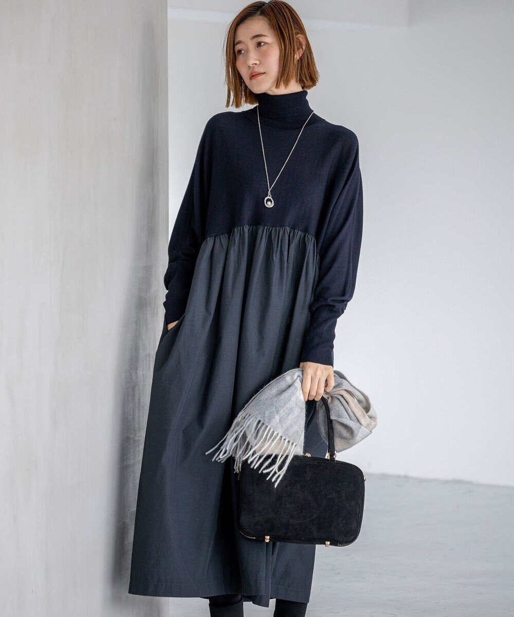 23区 L 【洗える】ギャザーコンビ ニットワンピース 