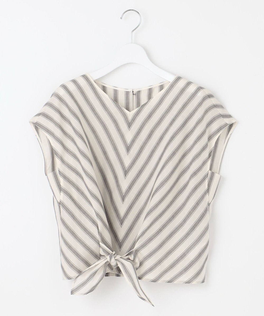 自由区 L 【洗える】テンセルリネンリボン ブラウス 