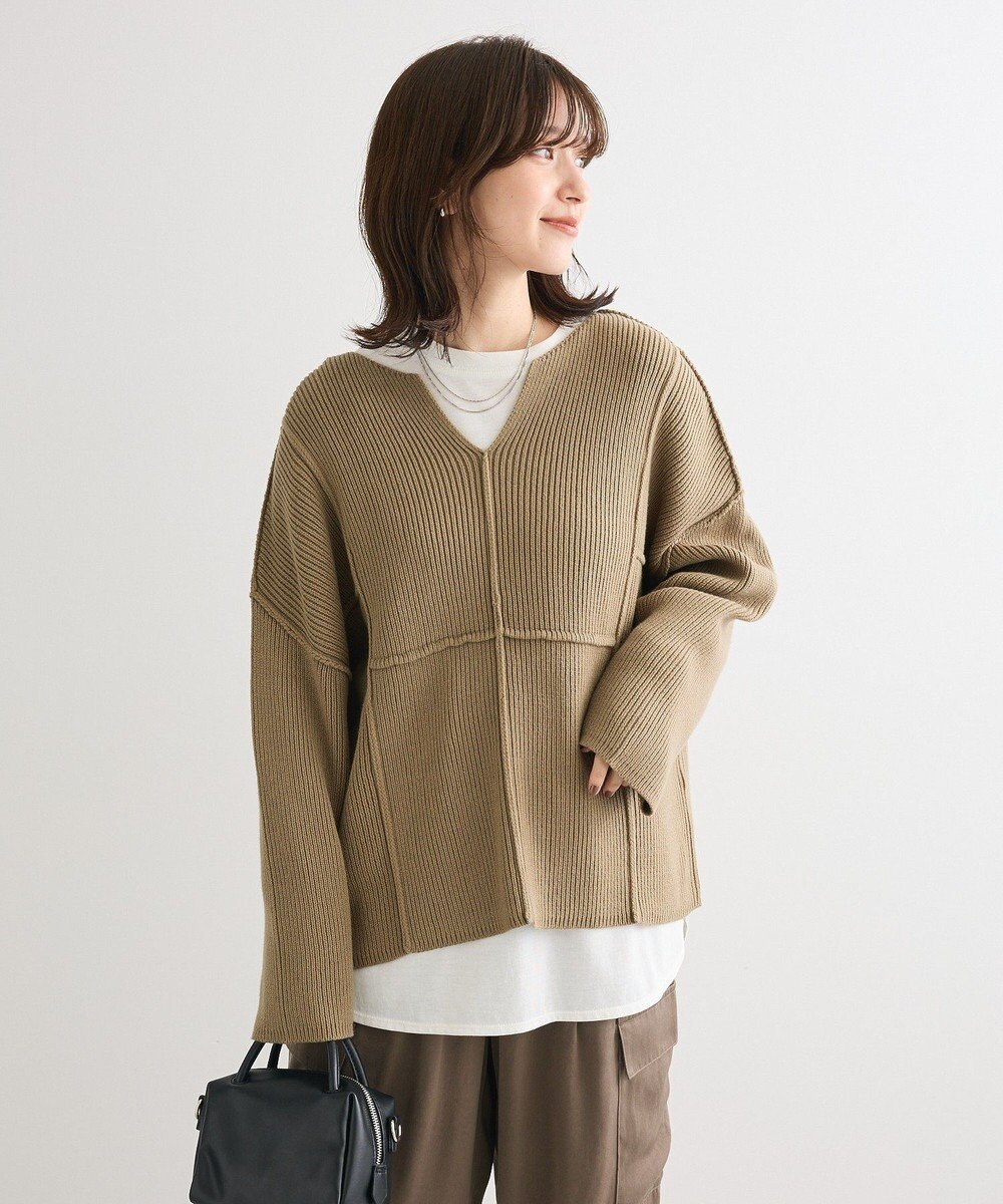 Green Parks リブ切替Ｖネックニットプルオーバー 