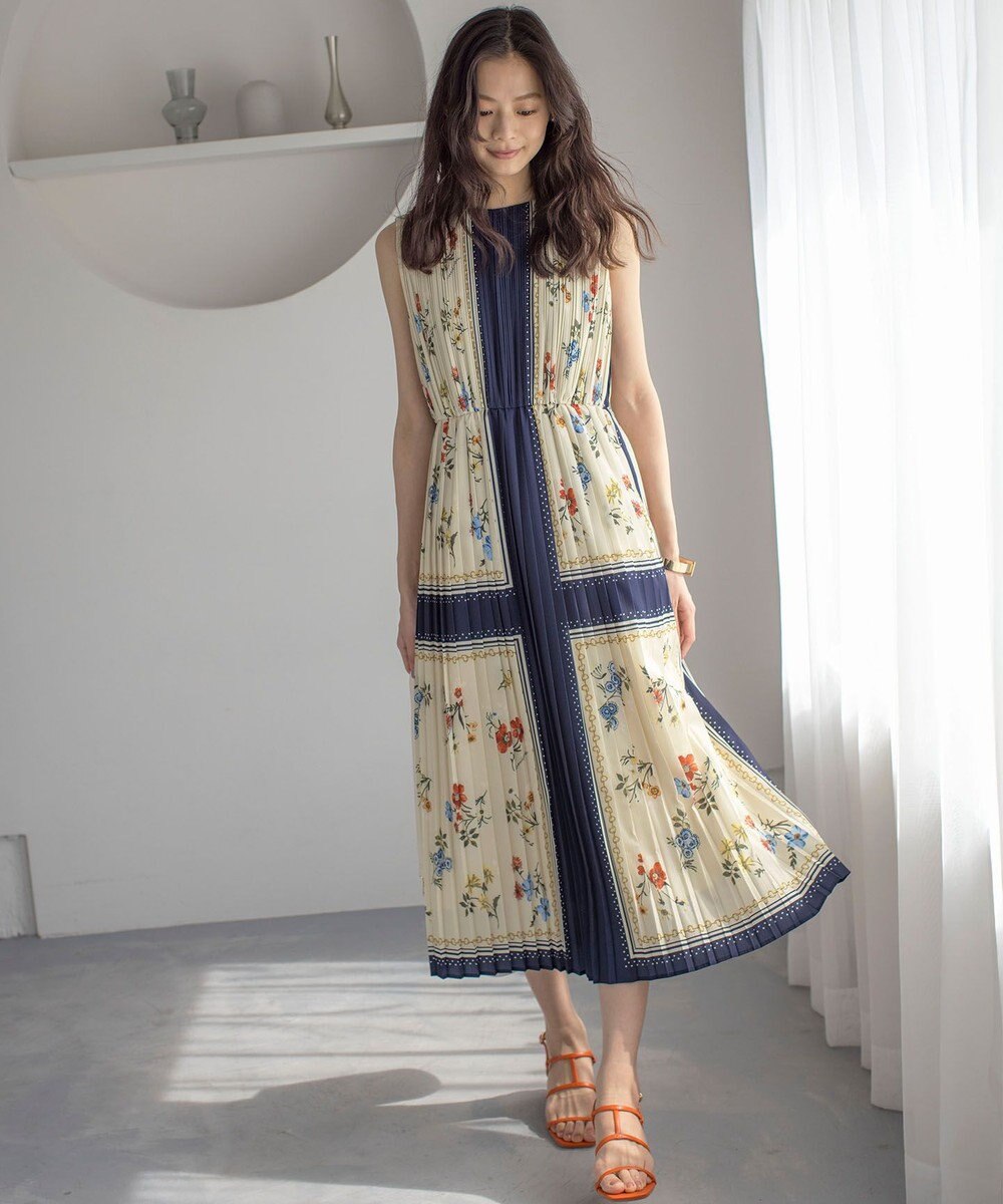 組曲 L スカーフパネルプリント ワンピース 