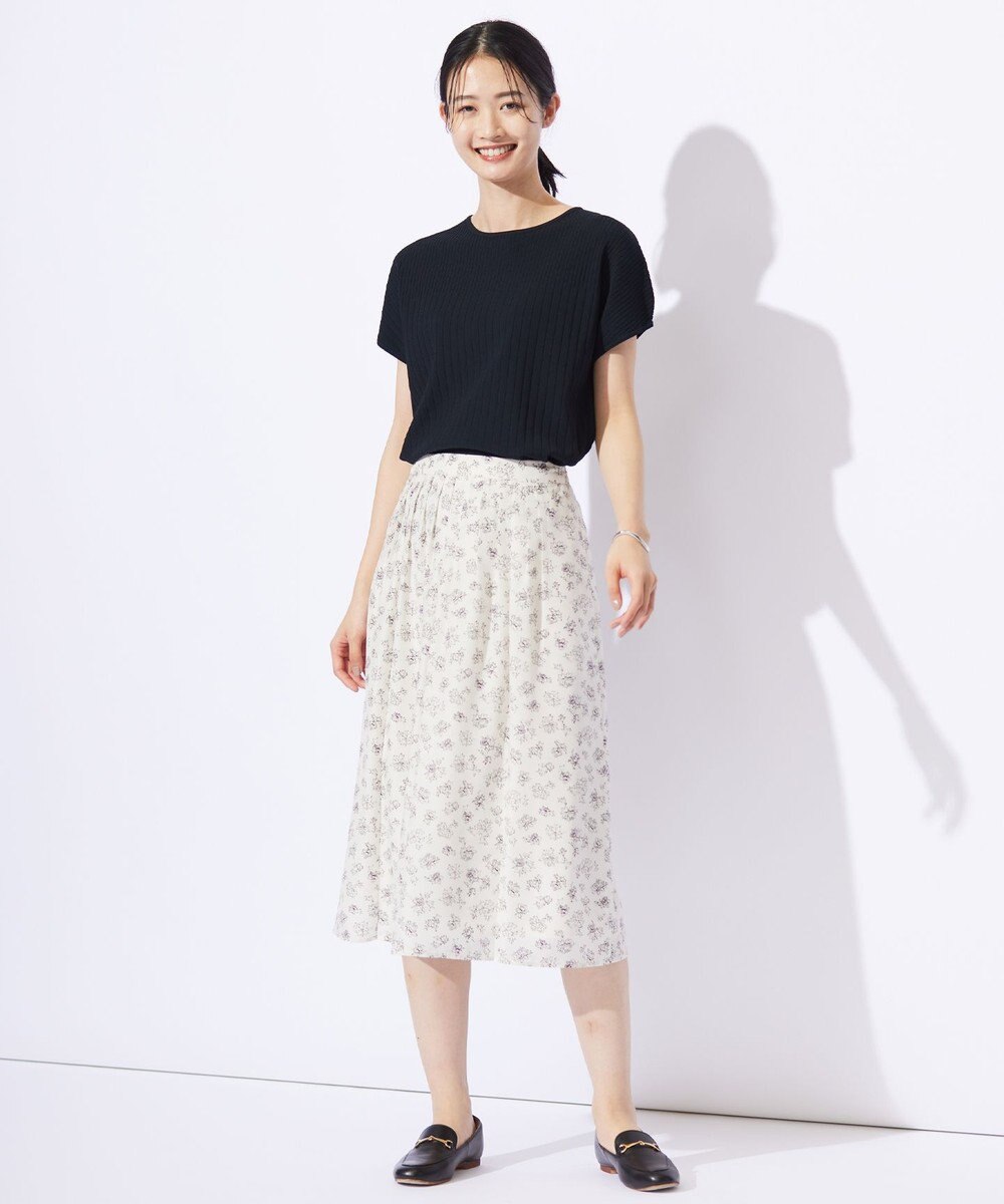 J.PRESS LADIES L 【WEB限定・洗える】ラインフラワープリント タック スカート 