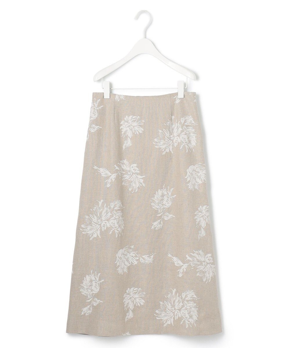 ICB L 【洗える】リネンオックスフラワープリント スカート 