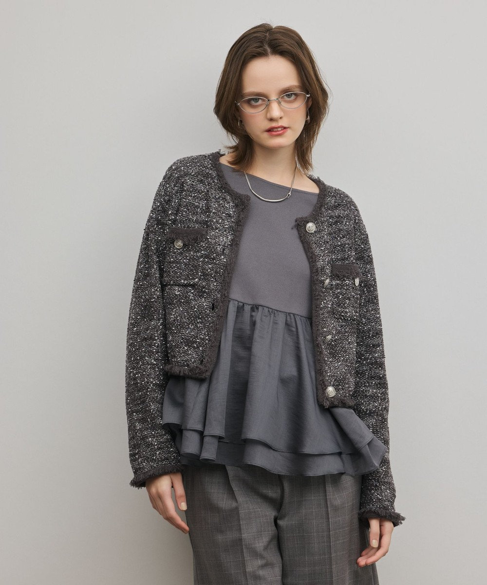 GRACE CONTINENTAL ツイードニットカーディガン 