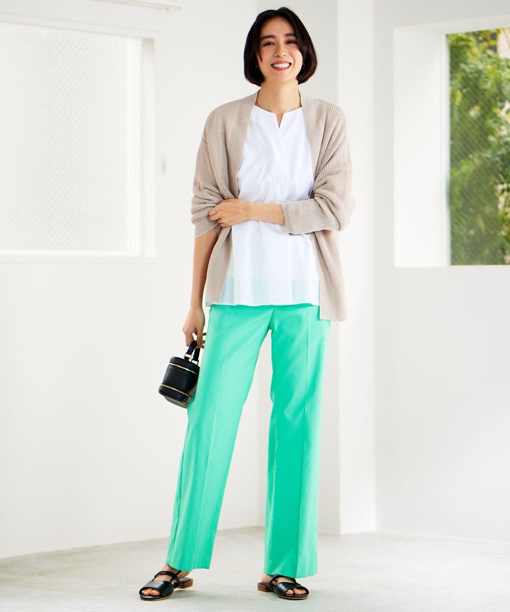 自由区 【WEB限定カラーあり・洗える】リネンミドルゲージニット カーディガン 