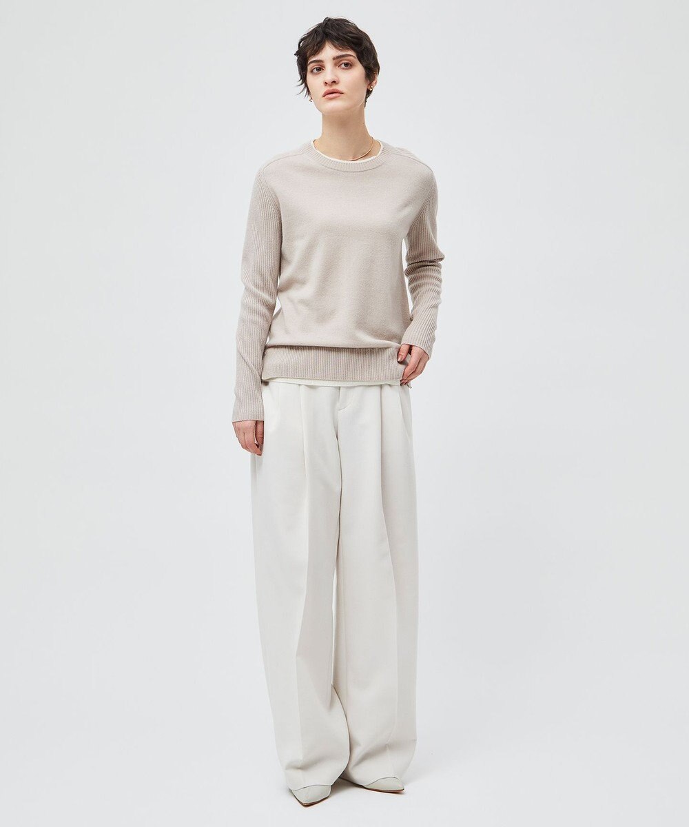 BEIGE， 【洗える】POMPE / ウールカシミヤ配色リブクルーネック 